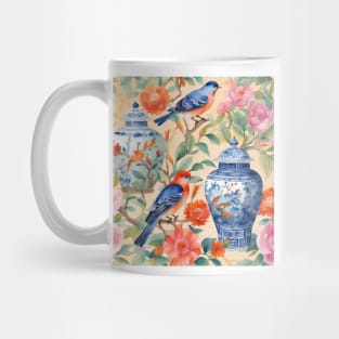 Chinoiserie jars, birds and flowers watercolor painting Mug